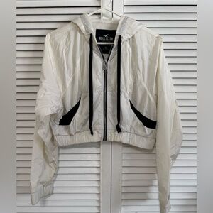 Hollister Women's Cream Bomber Jacket with Black Details